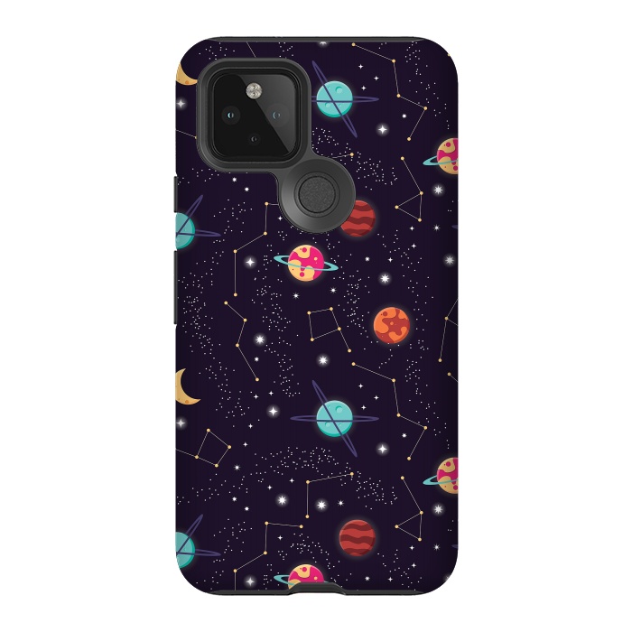 Pixel 5 StrongFit Universe with planets and stars seamless pattern, cosmos starry night sky 004 by Jelena Obradovic
