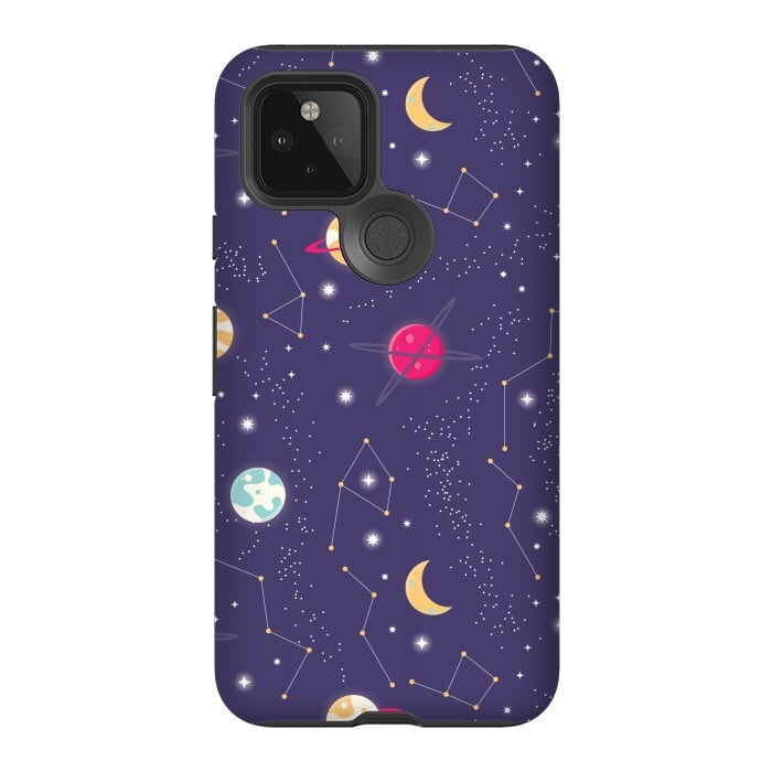 Pixel 5 StrongFit Universe with planets and stars seamless pattern, cosmos starry night sky 006 by Jelena Obradovic
