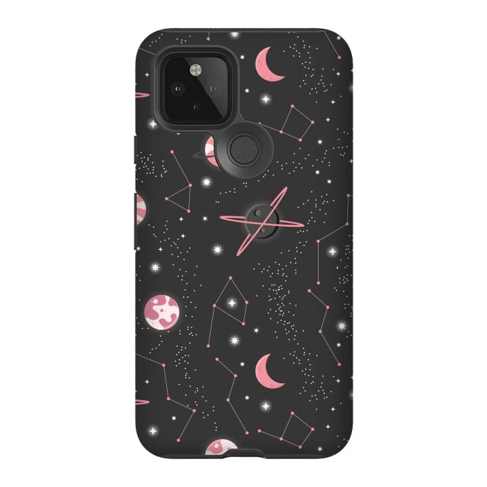 Pixel 5 StrongFit Universe with planets and stars seamless pattern, cosmos starry night sky 007 by Jelena Obradovic