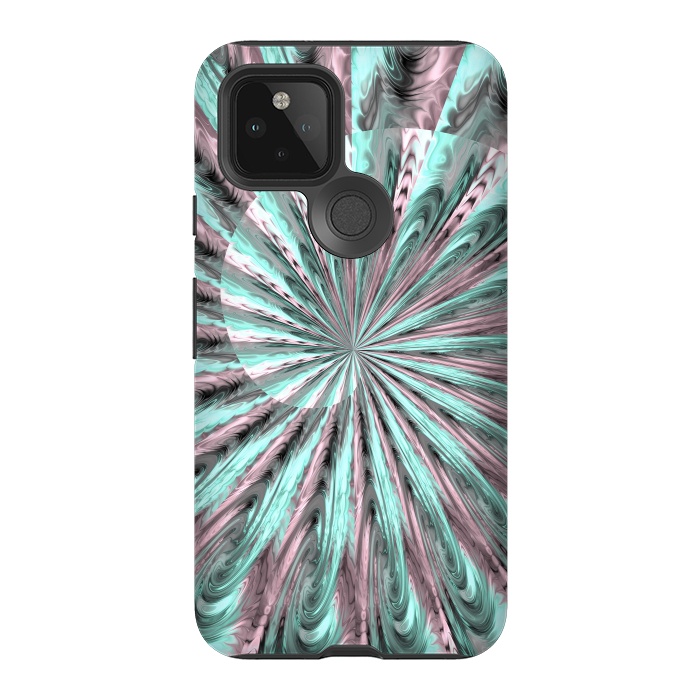 Pixel 5 StrongFit Fractal Spiral Rosegold And Teal by Andrea Haase