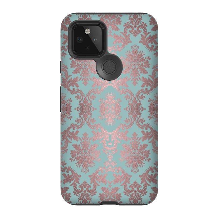 Pixel 5 StrongFit Rose Gold Teal Damask Pattern 2 by Andrea Haase