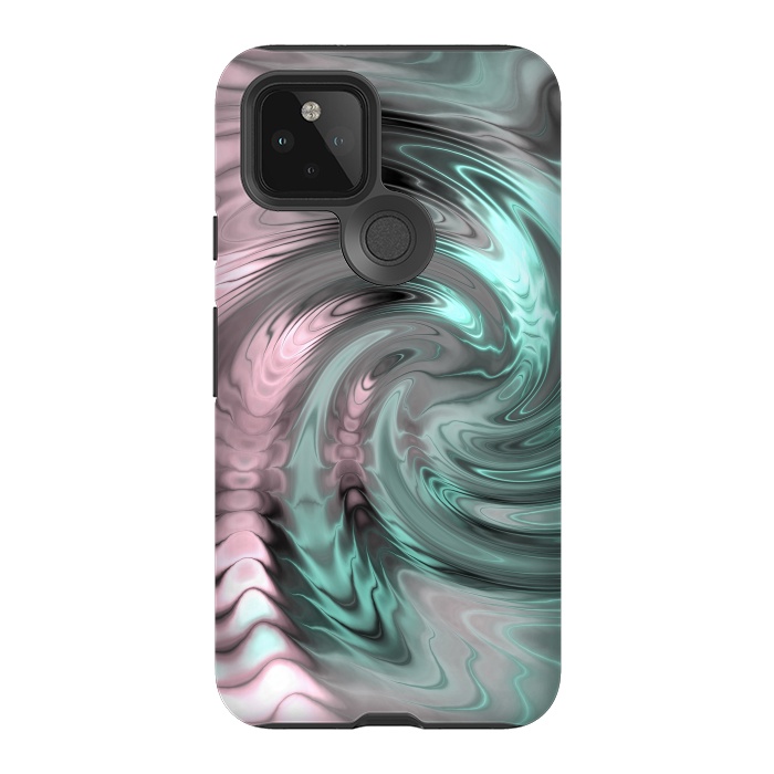 Pixel 5 StrongFit Abstract Fractal Swirl Rose Gold And Teal 2 by Andrea Haase