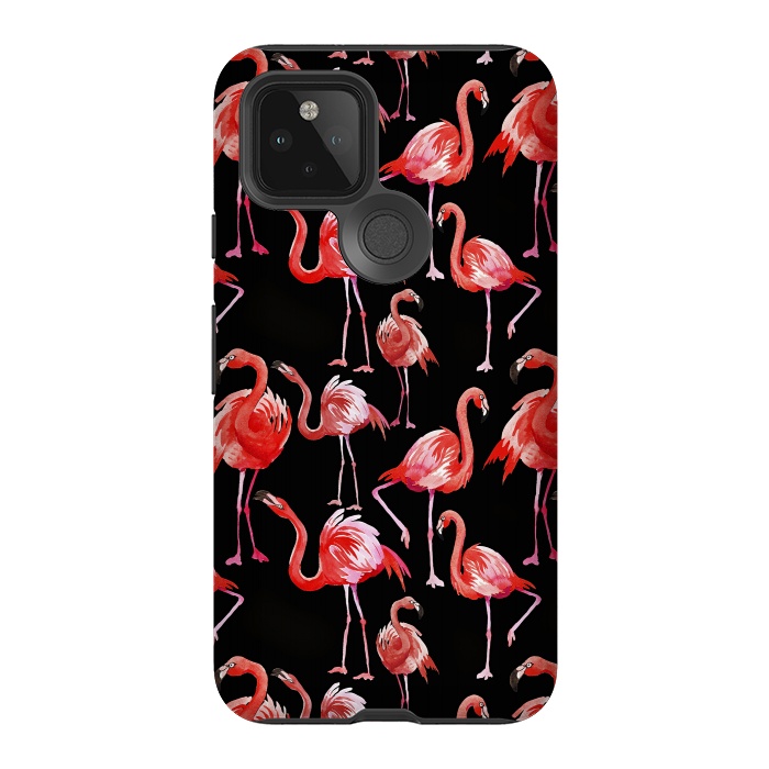 Pixel 5 StrongFit Flamingos on Black by  Utart