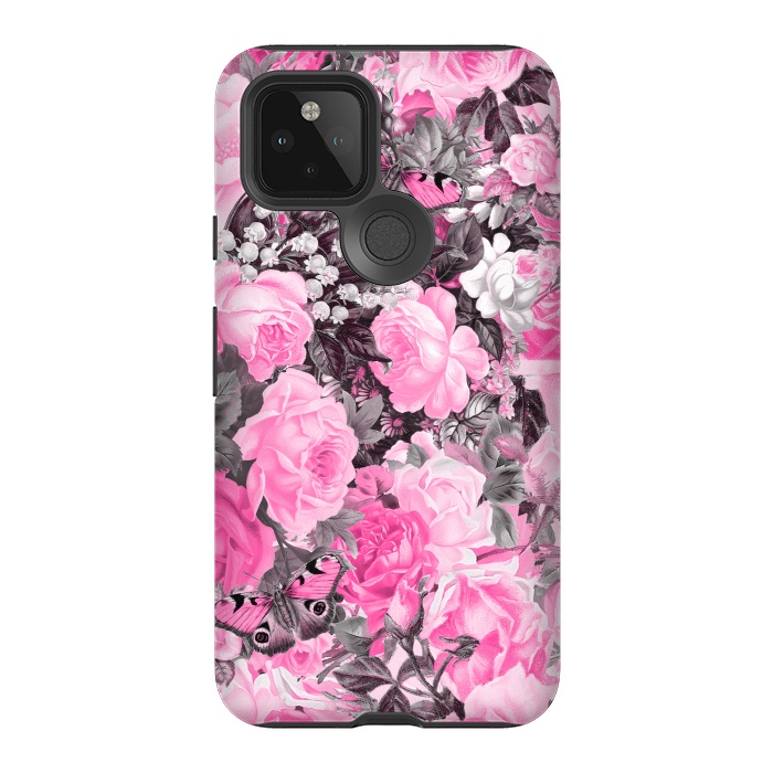 Pixel 5 StrongFit Nostalgic Pink Rose And Butterfly Pattern by Andrea Haase