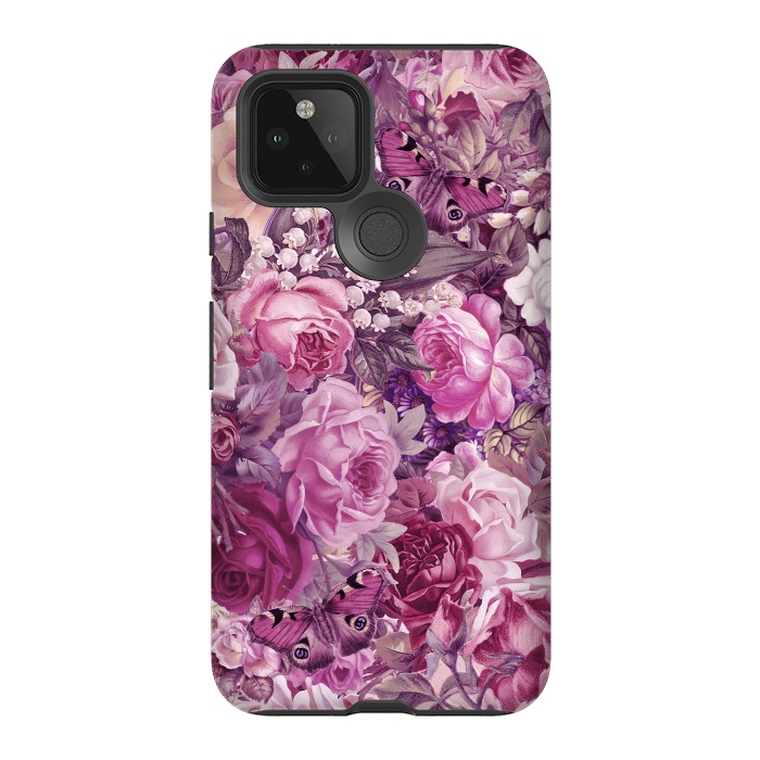Pixel 5 StrongFit Vintage Pink Rose Butterfly Pattern by Andrea Haase