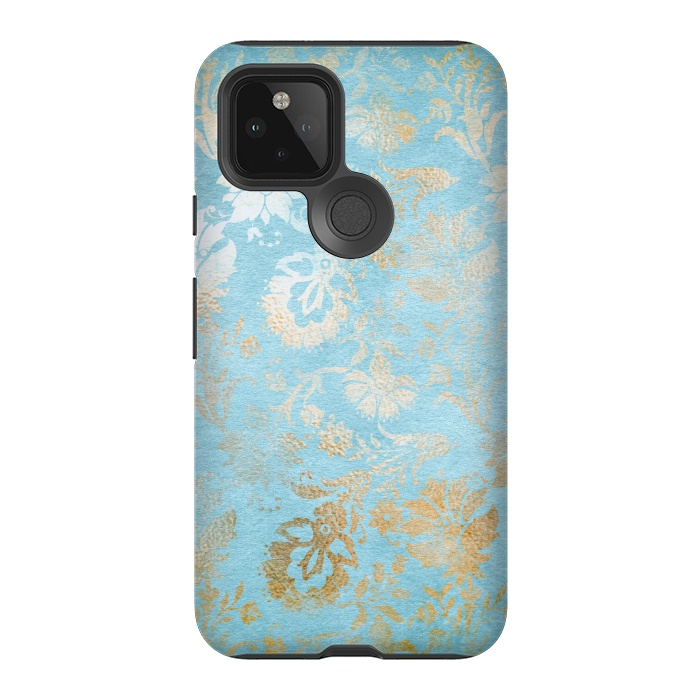 Pixel 5 StrongFit TEAL and GOLD Damask Pattern by  Utart