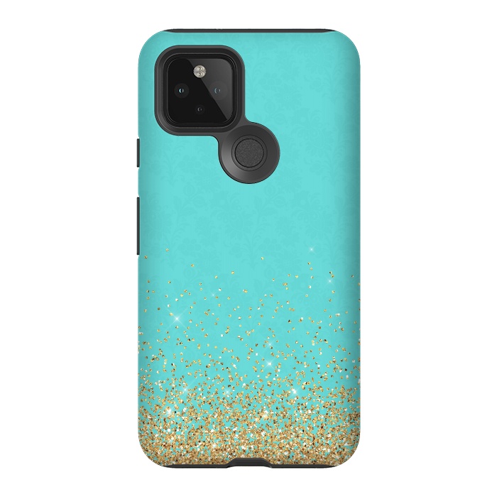 Pixel 5 StrongFit Teal and Gold Glitter by  Utart