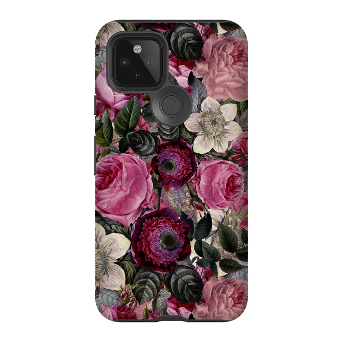 Pixel 5 StrongFit Purple and Pink Retro Flower Roses Pattern by  Utart
