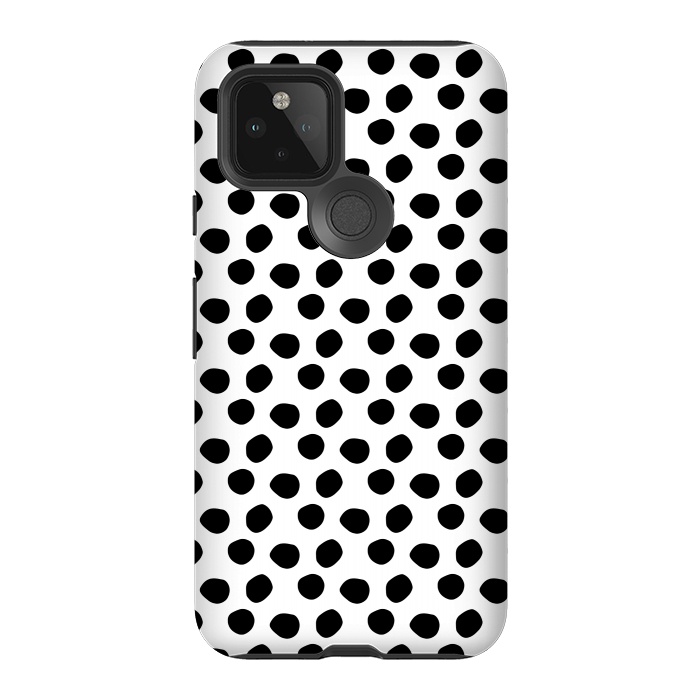 Pixel 5 StrongFit Hand drawn black polka dots on white by DaDo ART