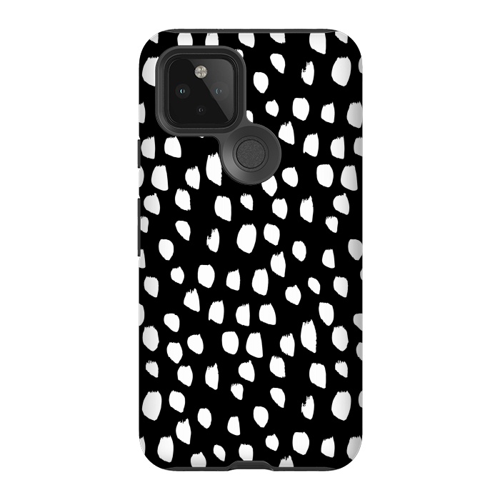 Pixel 5 StrongFit Hand drawn crazy white polka dots on black by DaDo ART