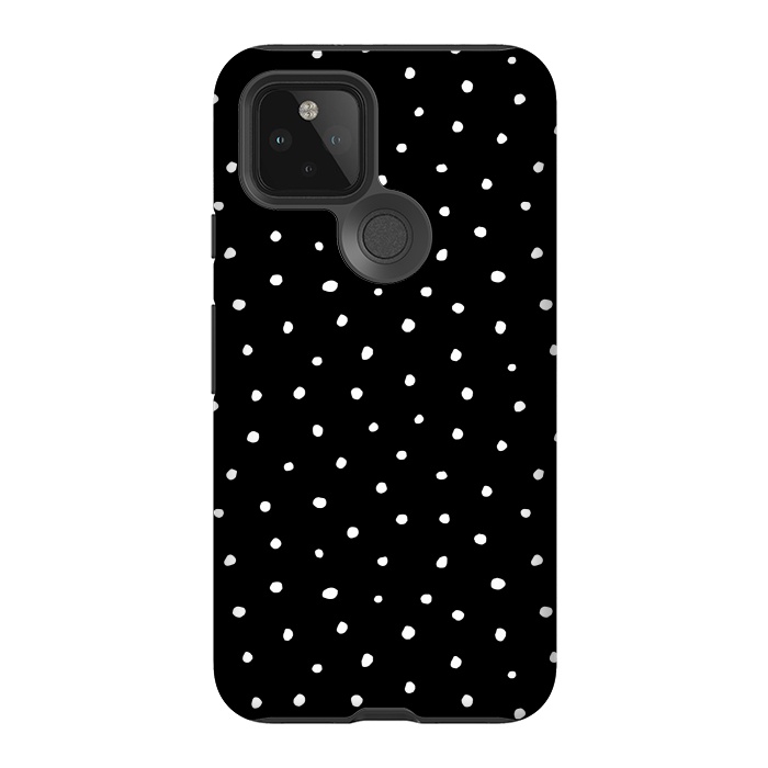 Pixel 5 StrongFit Hand drawn little white polka dots on black by DaDo ART