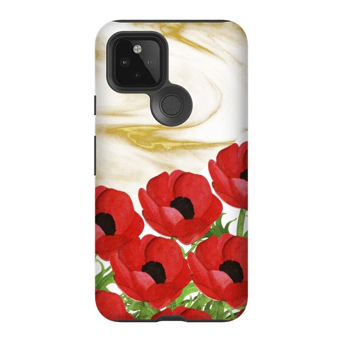 Pixel 5 StrongFit Red Flowers on Marbel by Rossy Villarreal