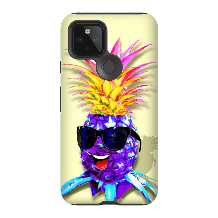 Pixel 5 StrongFit Pineapple Ultraviolet Happy Dude with Sunglasses  by BluedarkArt