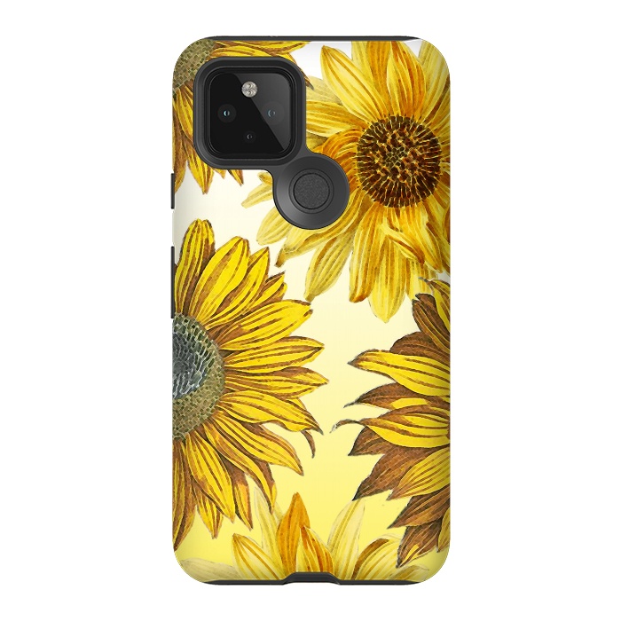 Pixel 5 StrongFit Vibrant sunflowers on white yellow gradient by Oana 