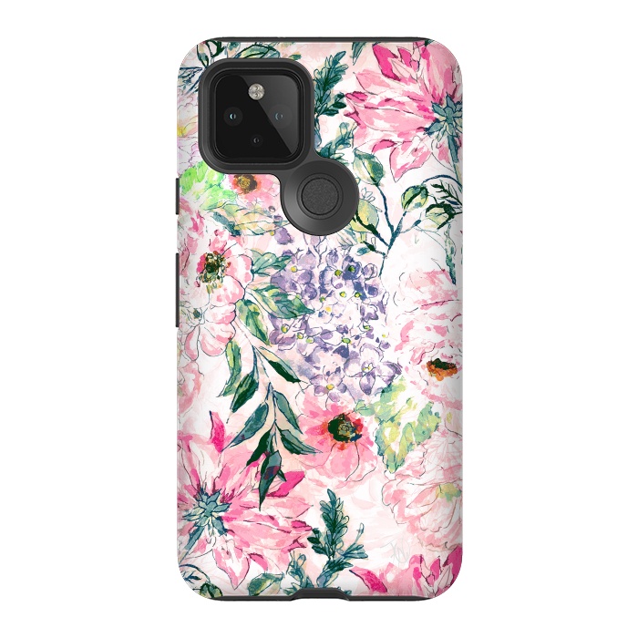 Pixel 5 StrongFit Boho chic watercolor pink floral hand paint by InovArts
