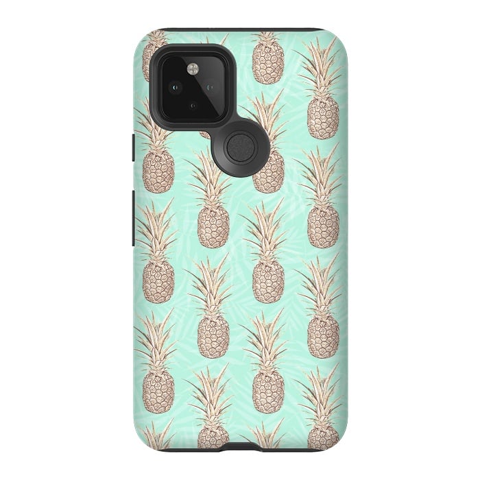 Pixel 5 StrongFit Golden and mint pineapples pattern by InovArts