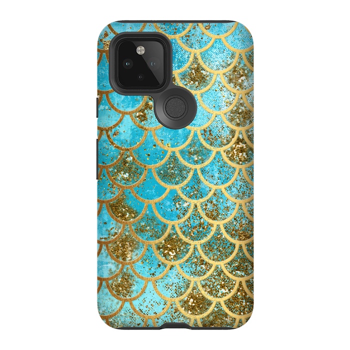 Pixel 5 StrongFit Blue, Glitter and Gold Mermaid Scales by  Utart