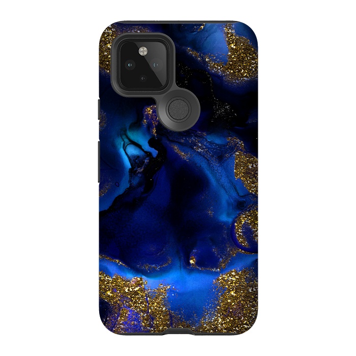 Pixel 5 StrongFit Indigo Blue and Gold Glitter Marble by  Utart