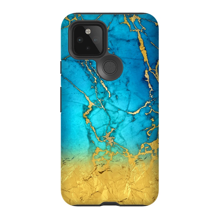 Pixel 5 StrongFit Sea Blue and Sun Gold Marble and Glitter by  Utart