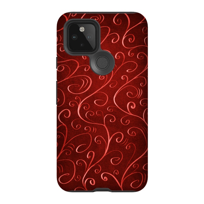 Pixel 5 StrongFit Whimsical Elegant Textured Red Swirl Pattern by Boriana Giormova