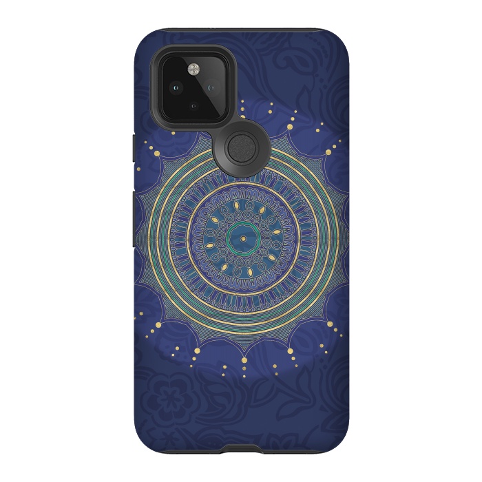 Pixel 5 StrongFit Blue Mandala With Gold by Andrea Haase