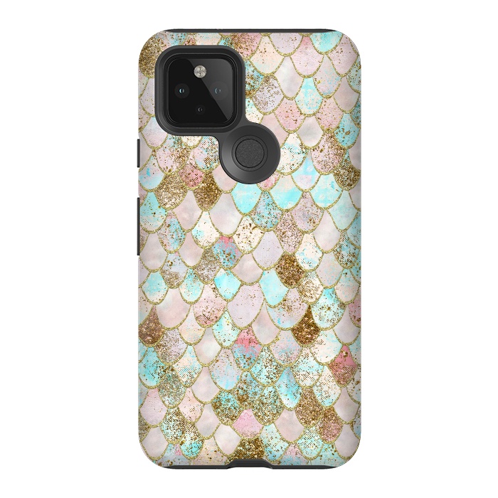 Pixel 5 StrongFit Watercolor Wonky Gold Glitter Pastel Summer Mermaid Scales  by  Utart
