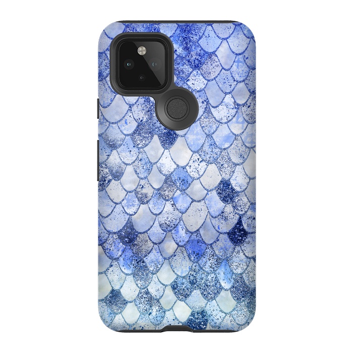 Pixel 5 StrongFit Blue Summer Wonky Watercolor and Glitter Mermaid Scales by  Utart