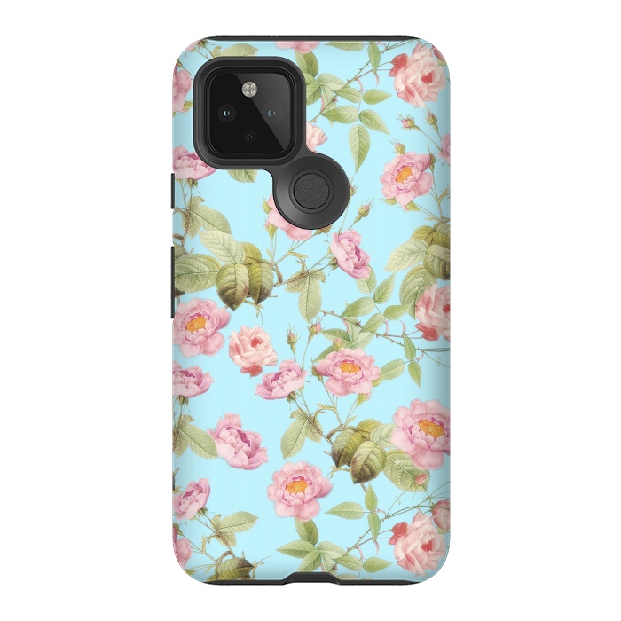 Pixel 5 StrongFit Pastel Teal and Pink Roses Pattern by  Utart