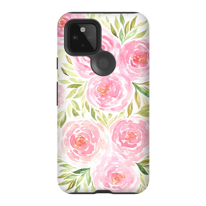 Pixel 5 StrongFit Pastel Pink Peony Floral Print by Becky Starsmore