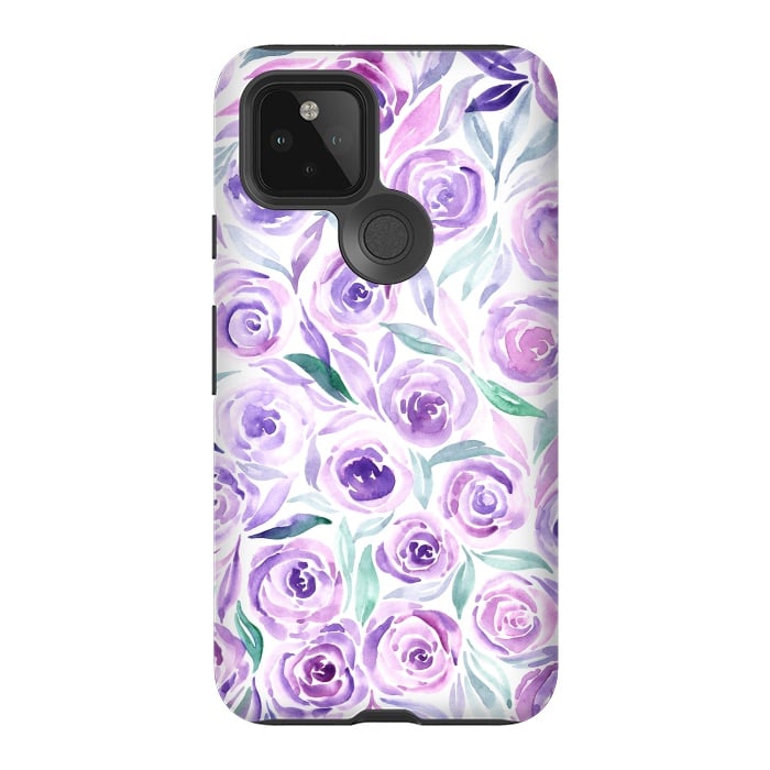 Pixel 5 StrongFit Purple Rose Floral Print by Becky Starsmore