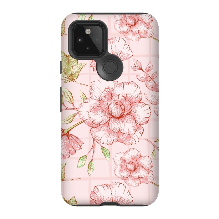 Pixel 5 StrongFit Modern pink Grid and Flower Pattern by  Utart