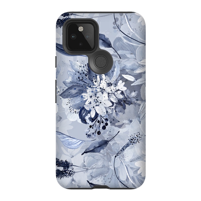 Pixel 5 StrongFit Autumnal fresh gray and blue flower rose pattern by  Utart