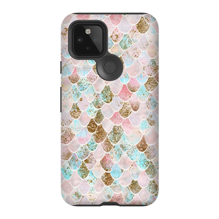 Pixel 5 StrongFit Wonky Watercolor Pink and Blue Mermaid Scales  by  Utart
