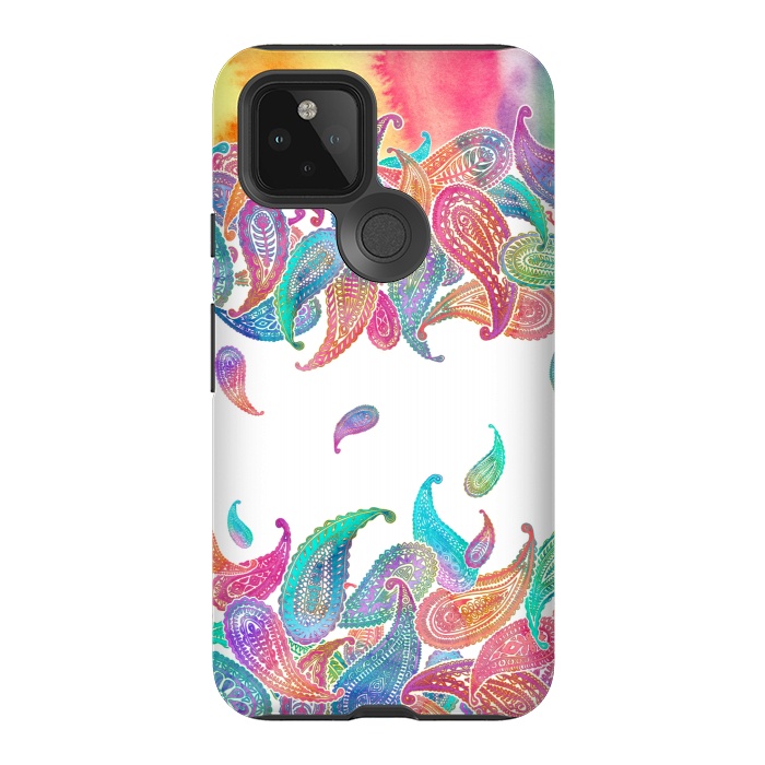 Pixel 5 StrongFit Rainbow Paisley Rain on White by Micklyn Le Feuvre