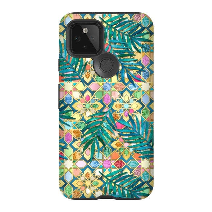 Pixel 5 StrongFit Gilded Moroccan Mosaic Tiles with Palm Leaves by Micklyn Le Feuvre