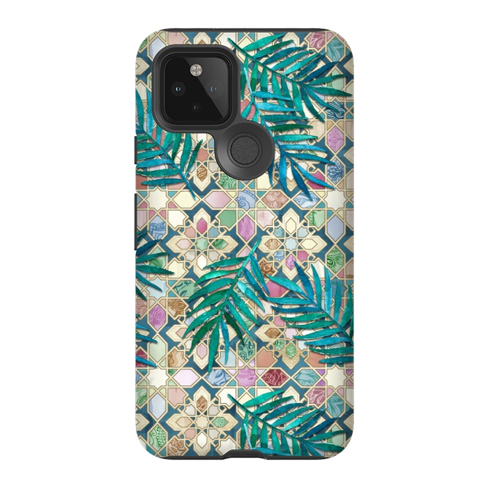 Pixel 5 StrongFit Muted Moroccan Mosaic Tiles with Palm Leaves by Micklyn Le Feuvre