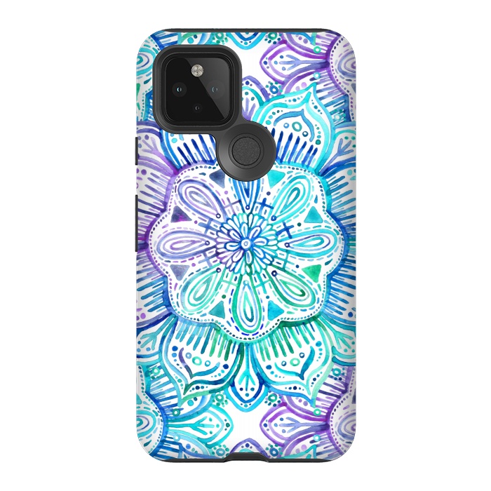 Pixel 5 StrongFit Iridescent Aqua and Purple Watercolor Mandala by Micklyn Le Feuvre