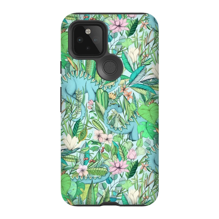 Pixel 5 StrongFit Summer Floral with Dinosaurs by Micklyn Le Feuvre