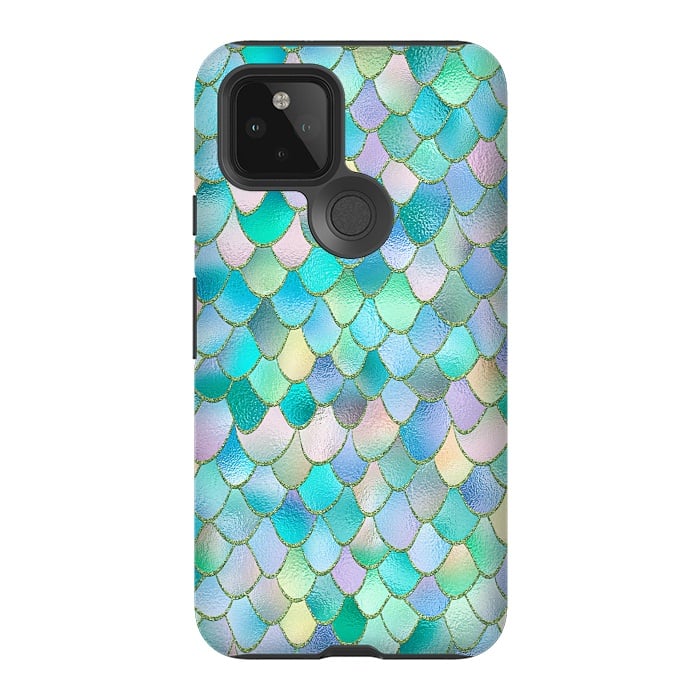 Pixel 5 StrongFit Teal and Green Wonky Metal Mermaid Scales by  Utart