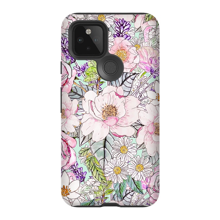 Pixel 5 StrongFit Watercolor garden peonies floral hand paint  by InovArts