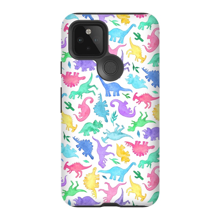 Pixel 5 StrongFit Ditsy Dinos in Bright Pastels on White by Micklyn Le Feuvre
