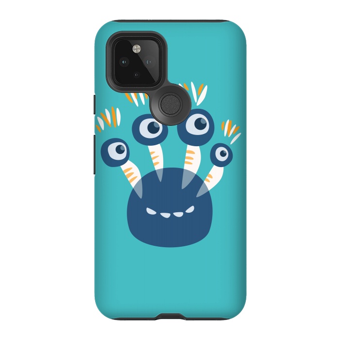 Pixel 5 StrongFit Cute Blue Cartoon Monster With Four Eyes by Boriana Giormova