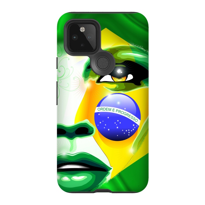 Pixel 5 StrongFit Brazil Flag Colors on Beautiful Girl Portrait by BluedarkArt