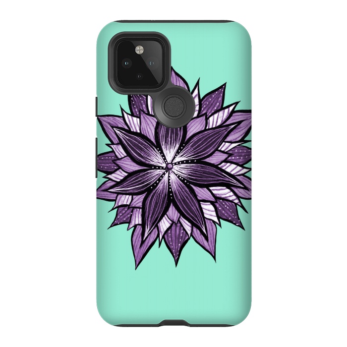 Pixel 5 StrongFit Purple Mandala Like Ink Drawn Abstract Flower by Boriana Giormova