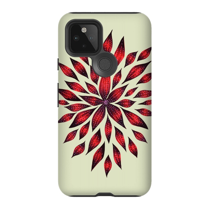 Pixel 5 StrongFit Hand Drawn Abstract Red Ink Doodle Flower by Boriana Giormova