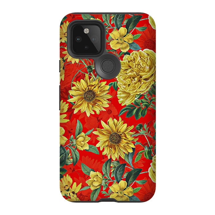 Pixel 5 StrongFit Sunflowers and Roses on Red by  Utart