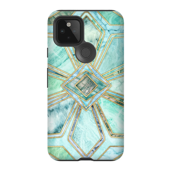 Pixel 5 StrongFit Geometric Gilded Stone Tiles in Mint and Jade Green by Micklyn Le Feuvre