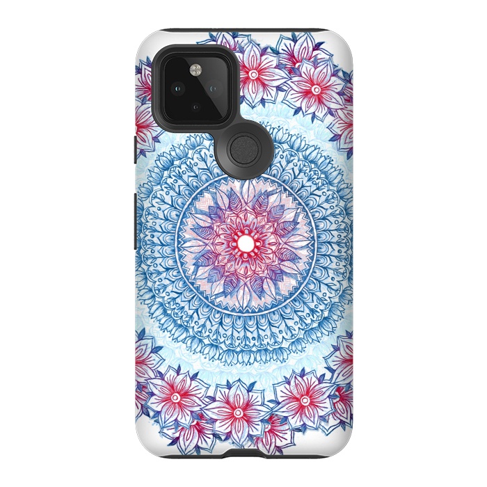 Pixel 5 StrongFit Red, White and Blue Floral Mandala by Micklyn Le Feuvre