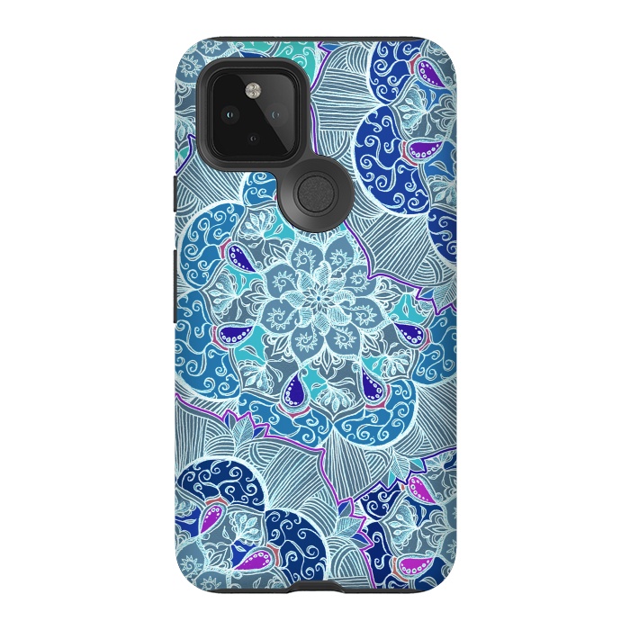Pixel 5 StrongFit Fresh Doodle in Teal Blue, Purple and Grey by Micklyn Le Feuvre