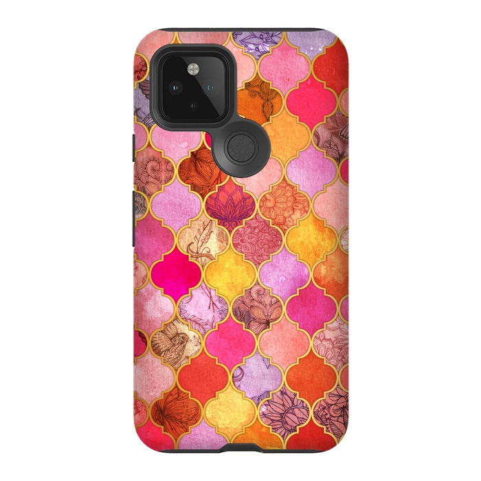 Pixel 5 StrongFit Hot Pink, Gold, Tangerine & Taupe Decorative Moroccan Tile Pattern by Micklyn Le Feuvre